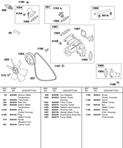 Water Pump, Fan, Vee Belt Diagram and Parts List for 437447-0105-XX  Briggs and Stratton Engine